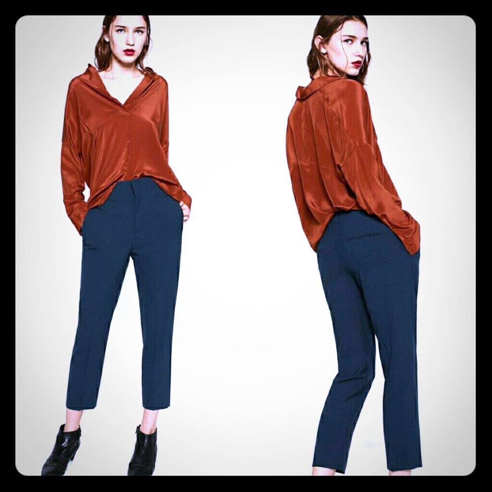 Zara Woman navy wool blend ankle trousers